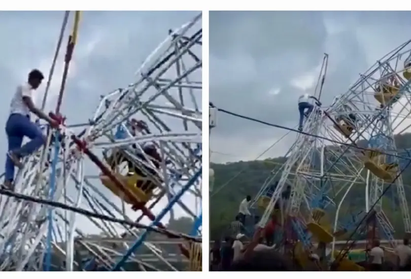 Rueda de la fortuna colapsa y pasajeros quedan colgados | VIDEO