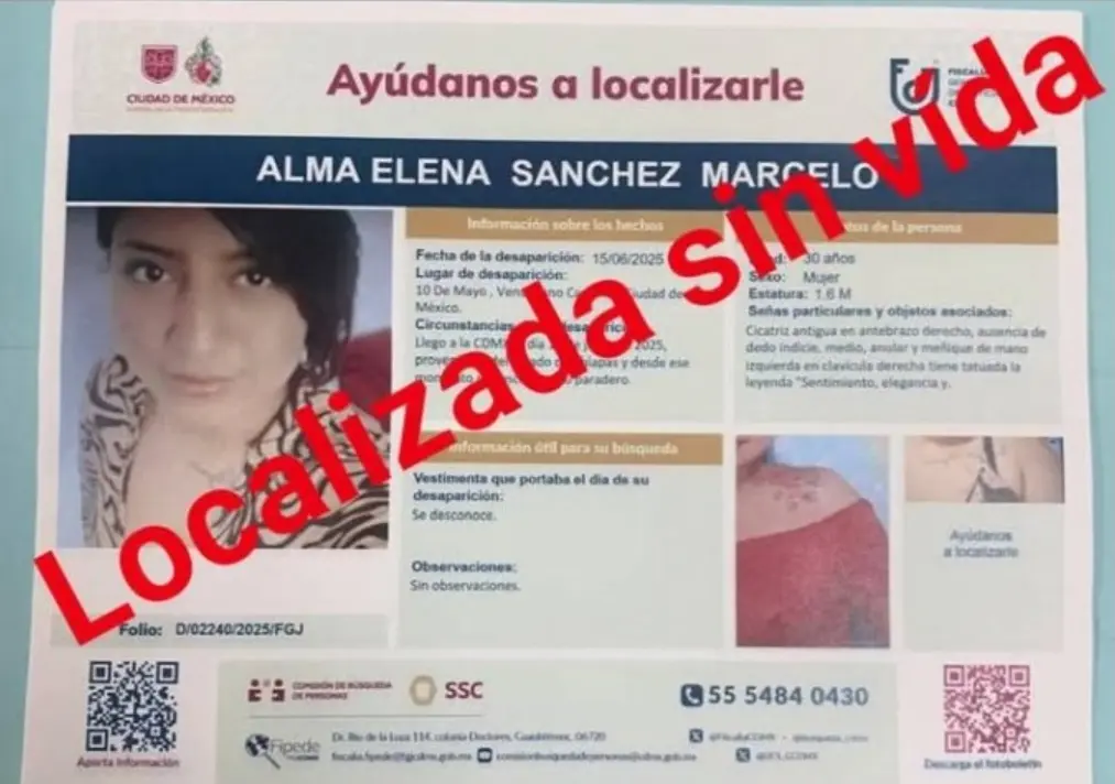 Fue vista por última vez a mediados de junio y su desaparición se denunció el 7 de agosto. X.