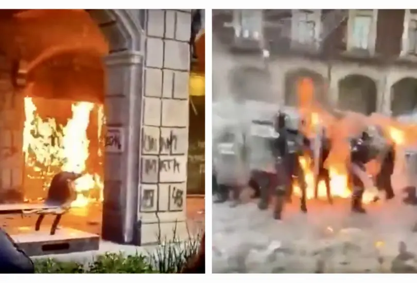 Marcha del 2 de octubre termina en violencia: policías quemados, robo de tiendas y coladeras