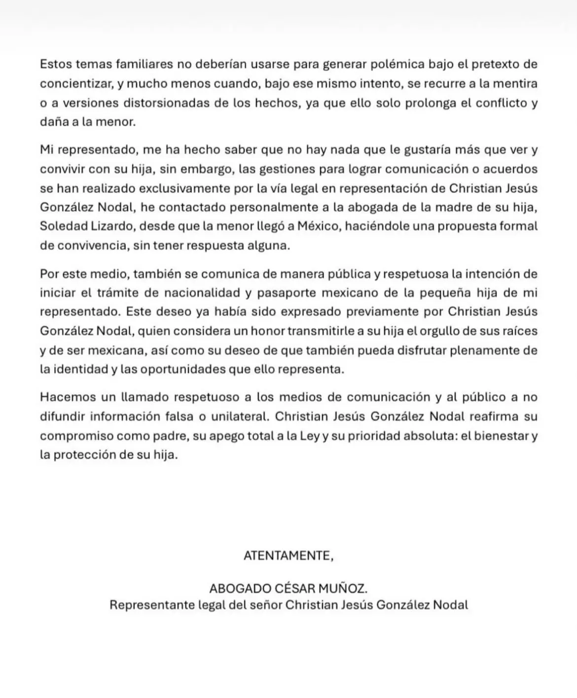 Comunicado del abogado de Nodal Redes sociales