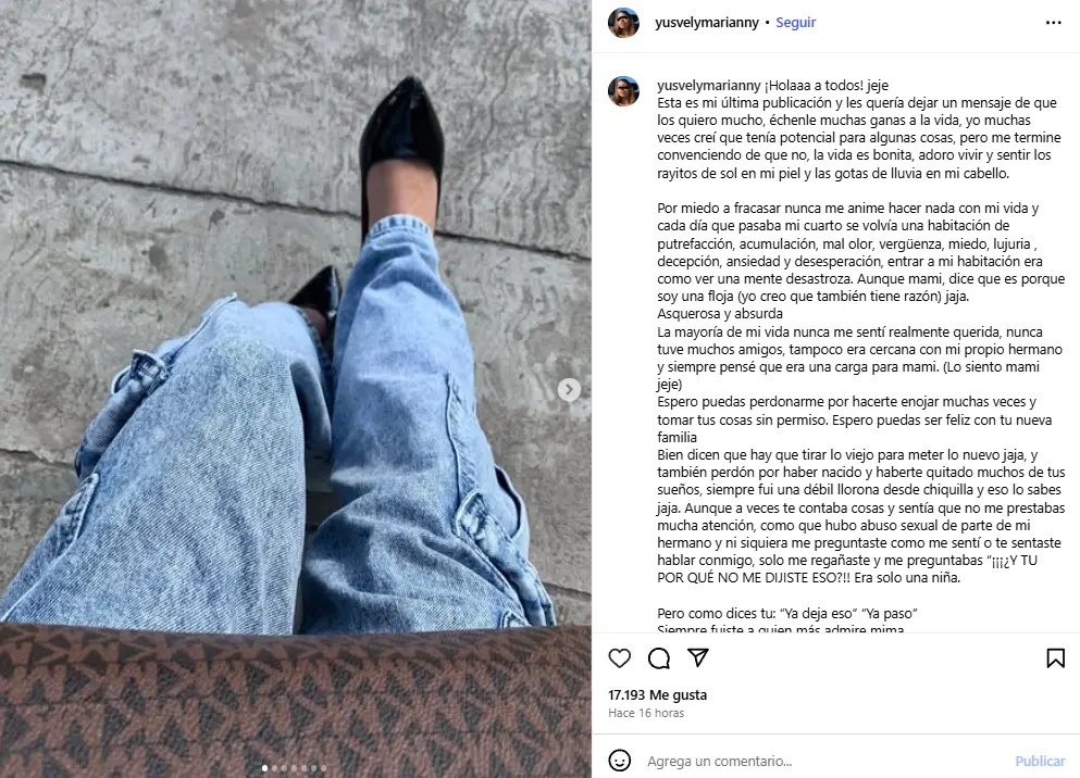 Esta fue su última publicación en redes sociales. Instagram.