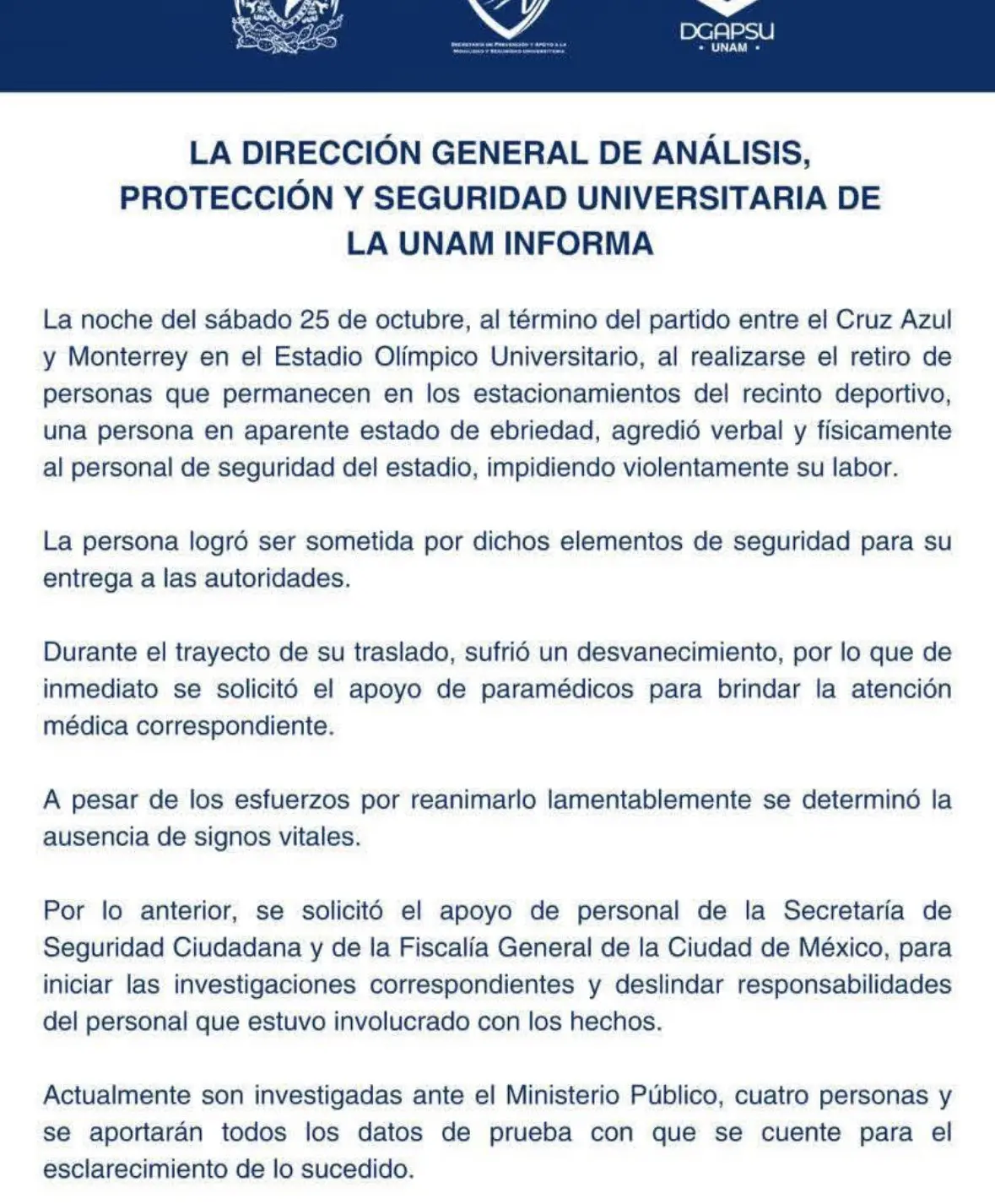 La postura de la UNAM. Especial.