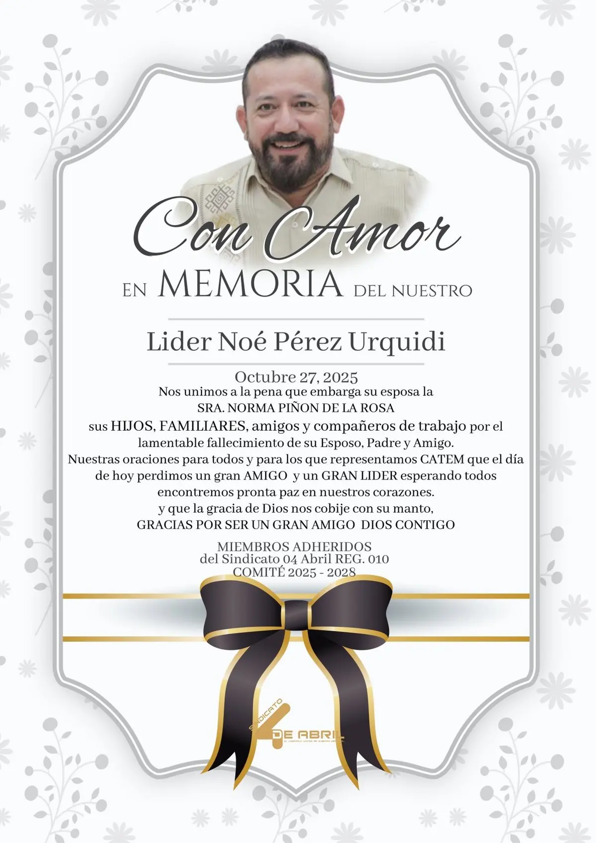 Asesinan a líder sindical Noé Pérez Urquidi Especial